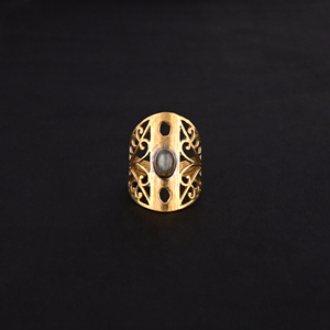 แหวนทองเหลืองชุบทองรูปทรงกว้างลายฉลุสำหรับผู้หญิง - Product Image 2