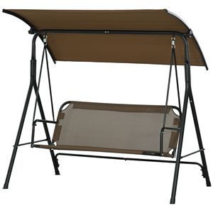 Dondolo da Esterno a 3 Posti Stile Moderno con Tettuccio Inclinabile Regolabile, Struttura in Acciaio e Tessuto Marrone - Per Giardino o Patio - Product Image 1