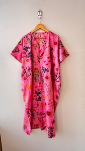 Cotton Long Loose Cover up <b>Maxi</b> <b>Kaftan</b> Cotton Boho Summer Floral Print <b>Kaftan</b> Long Dress Indian Block Print <b>Kaftan</b> Long Dress - Product Image 3