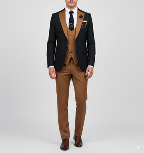 Ensemble de costumes pour homme 3 pièces noir et beige, design personnalisé OEM, dernière collection, pour occasions spéciales, pantalon épais et veste. - Product Image 4