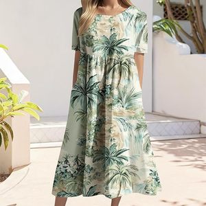 Robe midi à imprimé hawaïen pour femmes, robe d'été tropicale à manches courtes, robe décontractée ample et légère pour la plage - Product Image 2