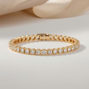 18K Yellow Gold Round Cut Tennis <b>Bracelet</b> Solid Fine Gold GIA Certified Luxury Women's Elegant Everyday Special Occasions - Product Image 2