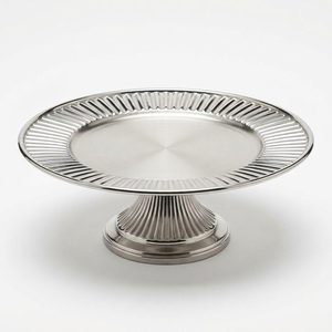 Plateau de service sur pied cannelé en acier satiné SS304 fait main de 33 cm pour la décoration intérieure - Product Image 3