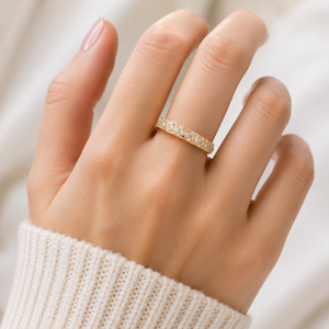 925 Sterling Silver 18K Gold Plated Round Cut Moissanite Pave Setting Full Eternity Engagement Band Unisex Vintage Elegant 15g - Product Image 1