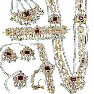 Collar choker de lujo con filigrana de oro afgano, con detalles de piedras de esmeralda verde y rubí, y perlas blancas. - Product Image 5