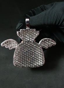 Collier Pendentif Sac d'Argent Ange Luxe Bling-Bling Moissanite VVS en Argent Sterling 925, Bijou Tendance Hip Hop, Cadeau - Product Image 6