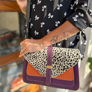 New Style Recycled <b>Leather</b> Stubby Color Sling Bag High Quality Animal Print Fur <b>Leather</b> Handbag Multi Colour Women Shoulder Bag - Product Image 4