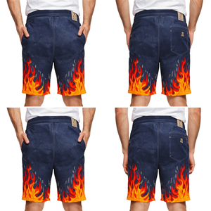 Pantalones Cortos de Felpa Francesa con Lavado Ácido de Alta Calidad y Estampado de Llamas para Hombre, Ropa Urbana - Product Image 1