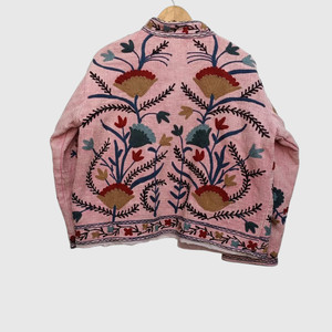 Veste à col mandarin brodée à la main avec des motifs floraux, manches longues, en coton, pour femmes, taille plus, style Prairie Chic, à porter au printemps - Product Image 5