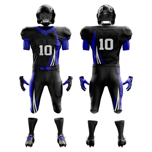 Uniforme de football américain sublimé avec motif éclair noir et bleu |   Numéro et Nom Personnalisés |   MOQ Factory - Product Image 1