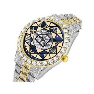 Montre de luxe en acier inoxydable sertie de diamants avec cadran en cristal saphir et fermoir papillon, montre analogique à quartz unisexe - Product Image 5