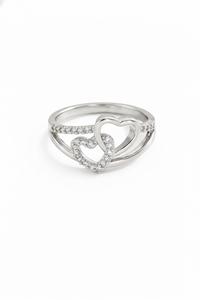 Anillo de Oro Rosa de 14K con Diamantes de Laboratorio, Diseño de Corazones Entrelazados, Anillo Romántico de Doble Corazón, Regalo de San Valentín para Ella - Product Image 2