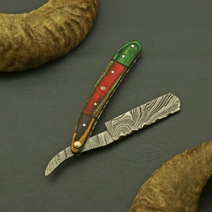 Couteaux de survie Pasha Ente faits à la main en acier Damas, ultra-affûtés, avec manche en bois rouge et vert, étui en cuir, pour la chasse et l'extérieur, à pointe tombante - Product Image 6