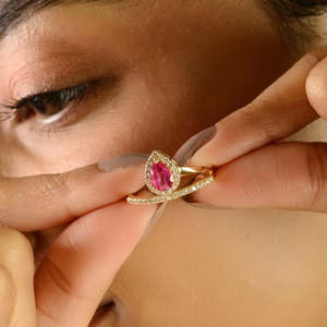 14K Solid Gold Floating 1 Ct Ruby Diamond Prong Wedding Ring - Product Image 1