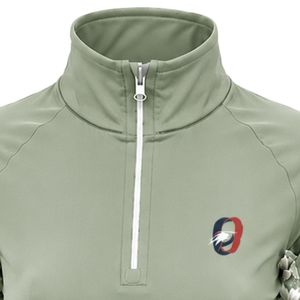 Camiseta Deportiva de Manga Larga con Cierre de Cremallera para Mujer, Color Verde Salvia, Personalizada por el Fabricante, con Panel Floral en las Mangas, para Entrenamiento y Fitness - Product Image 5