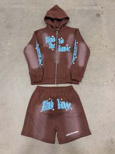 Custom Unisex French Terry Tracksuit Acid Wash Streetwear Tracksuit <b>Embroidery</b> Patch Zipper Hoodie and Stack Sport Pants <b>Set</b> - Product Image 5