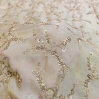 Tela de encaje floral de tul con lentejuelas y perlas bordadas a mano al por mayor para vestido de novia, fiesta de boda, vestido de noche