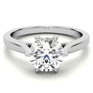 Bague de fiançailles de luxe en moissanite ronde à six griffes en or blanc massif 14 carats pour femme - Product Image 2
