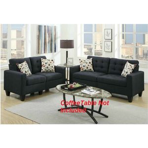 Set Moderno di Divano e Divanetto in Polifibra Nera Trapuntata con Cuscini per Soggiorno - Product Image 5