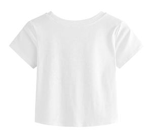 Camiseta Corta de Punto Blanca para Mujer, Cuello Redondo, Manga Corta, Diseño Cruzado en la Parte Delantera, Informal, para Primavera y Verano - Product Image 3