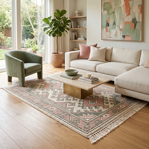 Modern Vintage Oushak Area <b>Rug</b> Hand Knotted Wool Carpet Abstract Pattern Fringe Floor Mat for Living Room Bedroom - Product Image 3