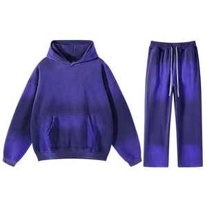 Bl Acid Washed Hoodie Tracksuit <b>Men</b> Oversized Fleece <b>Pullover</b> Sweatshirt Flared Jogger Pants Set Streetwear Winter Out - Product Image 1