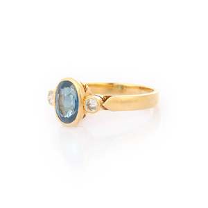 18K Gold Three Stone Sapphire and <b>Diamond</b> <b>Ring</b> for Women - Product Image 5