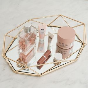 Luxury Round Gold Metal Glass Mirror <b>Tray</b> Black Marbling Cosmetic Makeup Organizer <b>Perfume</b> Storage Plate Tableware Serving <b>Tray</b> - Product Image 4