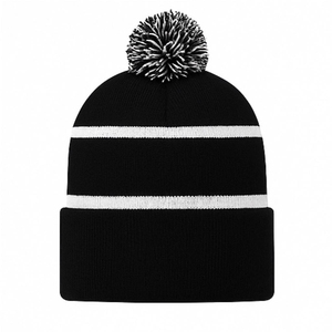 Bonnet unisexe noir Harry Johnson avec pompon rayé blanc, nom brodé, décontracté, hiver, adultes, 100% acrylique, taille 56-58 cm - Product Image 2