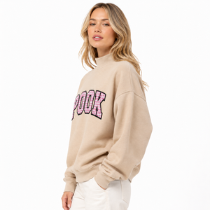 Women's Winter Oversized Mock Neck Sweatshirt with <b>Gingham</b> Greek Letter Applique Embroidery 100% Cotton Fleece Streetwear - Product Image 2