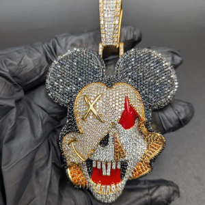 Iced Out Moissanite <b>Mouse</b> Face Pendant Hip Hop Party Charm With 925 Silver Round Cut Diamond Fine Jewelry Pendants & Charms - Product Image 1