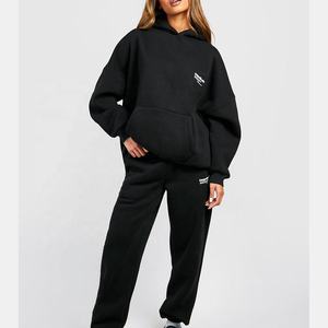 Conjunto de 2 piezas desgastado de suéter y pantalones de primavera e invierno Conjunto de sudaderas con capucha y pantalón en blanco informal Conjunto de Sudadera con capucha para mujer - Product Image 1