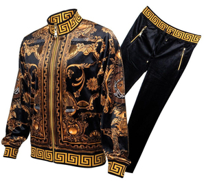 Unisex Solid Black <b>Velour</b> Long Sleeve <b>Tracksuit</b> Set Breathable Eco-Friendly Fleece Lining Leopard Print Full Zipper Hooded - Product Image 3