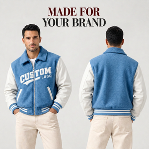 Veste universitaire personnalisée en gros avec broderie chenille, corps en laine et manches en cuir – Tendance, décontractée, style streetwear - Product Image 5