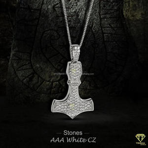 Luxury Statement Hammer Pendant With High Shine Silver Finish And Iced Out Stone Detailing - Product Image 4