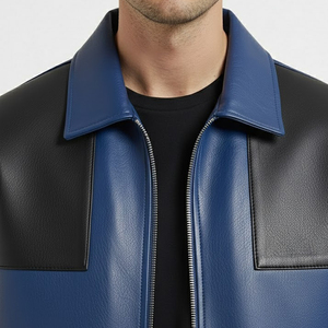 เสื้อแจ็คเก็ตหนังผ้าใบสำหรับผู้ชายสำหรับฤดูหนาว พร้อมปกคอแบบซิป แต่งขอบด้วยหนังแกะ ระบายอากาศได้ดี มีไซส์พลัสสำหรับผู้ชาย - Product Image 4