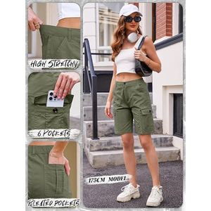 Shorts en jean stretch taille haute pour femme, coupe décontractée, ourlet brut, style mom fit, longs, fabriqués au Bangladesh - Product Image 4