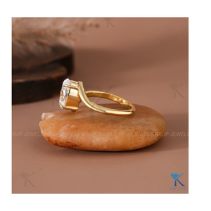 Minimalist Oval-Cut Bypass <b>Solitaire</b> Engagement <b>Ring</b> in Yellow Gold Stackable <b>Ring</b> for Women Elegant Design Wedding Engagement - Product Image 3