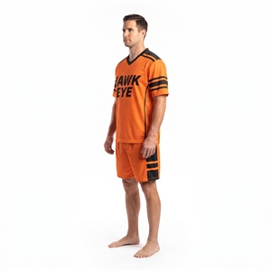 Maillot de football pour homme Hawk Eye, orange, col en V, manches courtes, polyester respirant, uniforme toutes saisons, vêtements d'équipe pour adultes - Product Image 3