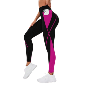 Leggings de yoga taille haute pour femmes, color block, avec poche latérale, extensibles, pour la course, le fitness, l'entraînement et les activités sportives - Product Image 1