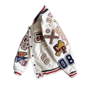 2023 Men's Retro Trend Baseball Uniform Jackets Canvas Short Coat Multi-letter Embroidery <b>White</b> High Street for Spring Autumn - Product Image 1