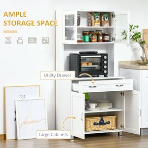 Moderno Armadio Dispensa Bianco per Cucina con Ante in Vetro Incorniciato, Ripiani e Cassetti, Struttura in Compensato - Product Image 4