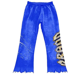 Conjunto de Dos Piezas de Chándal Azul Rey Y2K con Logotipo Personalizado para Hombre, Sudadera Corta con Estampado Vintage y Pantalones Acampanados de Forro Polar Grueso - Product Image 5