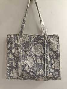 Motif Print Quilted Kantha Cotton Tote <b>Bag</b> with Contrast Handles Reusable Shopping Travel Shoulder <b>Bag</b> - Product Image 4