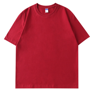เสื้อยืดแขนสั้นผู้ชาย สีแดง ผ้าฝ้าย 100% ทรงปกติ คอกลม ดีไซน์เรียบง่าย ผ้าเจอร์ซีย์ถัก สีพื้น - Product Image 1