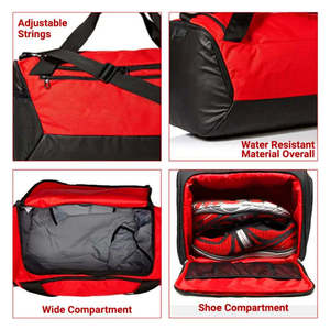 Unisex Red and Black Polyester Gym <b>Duffel</b> <b>Bag</b> 30-40L Zipper Closure Casual Durable Fitness <b>Bag</b> with Soft Handle and Adjustable - Product Image 4