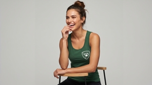 Women's Green <b>Knitted</b> <b>Tank</b> <b>Top</b> Scoop Neck Solid Color Breathable Casual Front Logo Heat-Transfer Printed - Product Image 4