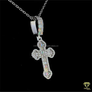 Collier pendentif croix serti de diamants en argent sterling 925 avec diamant Moissanite VVS, bijoux de luxe Hip Hop - Product Image 4