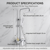 Ensemble de robinetterie de douche chromé pour salle de bain avec pommeau de douche pluie et douchette à main, fixation murale pour hôtels et villas