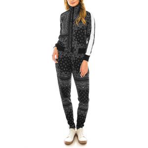 Ensemble de survêtement sportif 2-en-1 personnalisé pour femme, imprimé, décontracté, avec sweat à capuche et pantalon de jogging à cordon, pour la gym et le fitness, vente en gros - Product Image 1